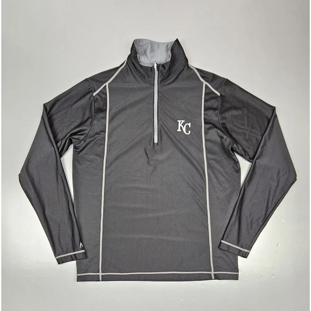 Antigua Kansas City Royals Pullover Mens Med. Qt.‎ Zip Striped Performance.